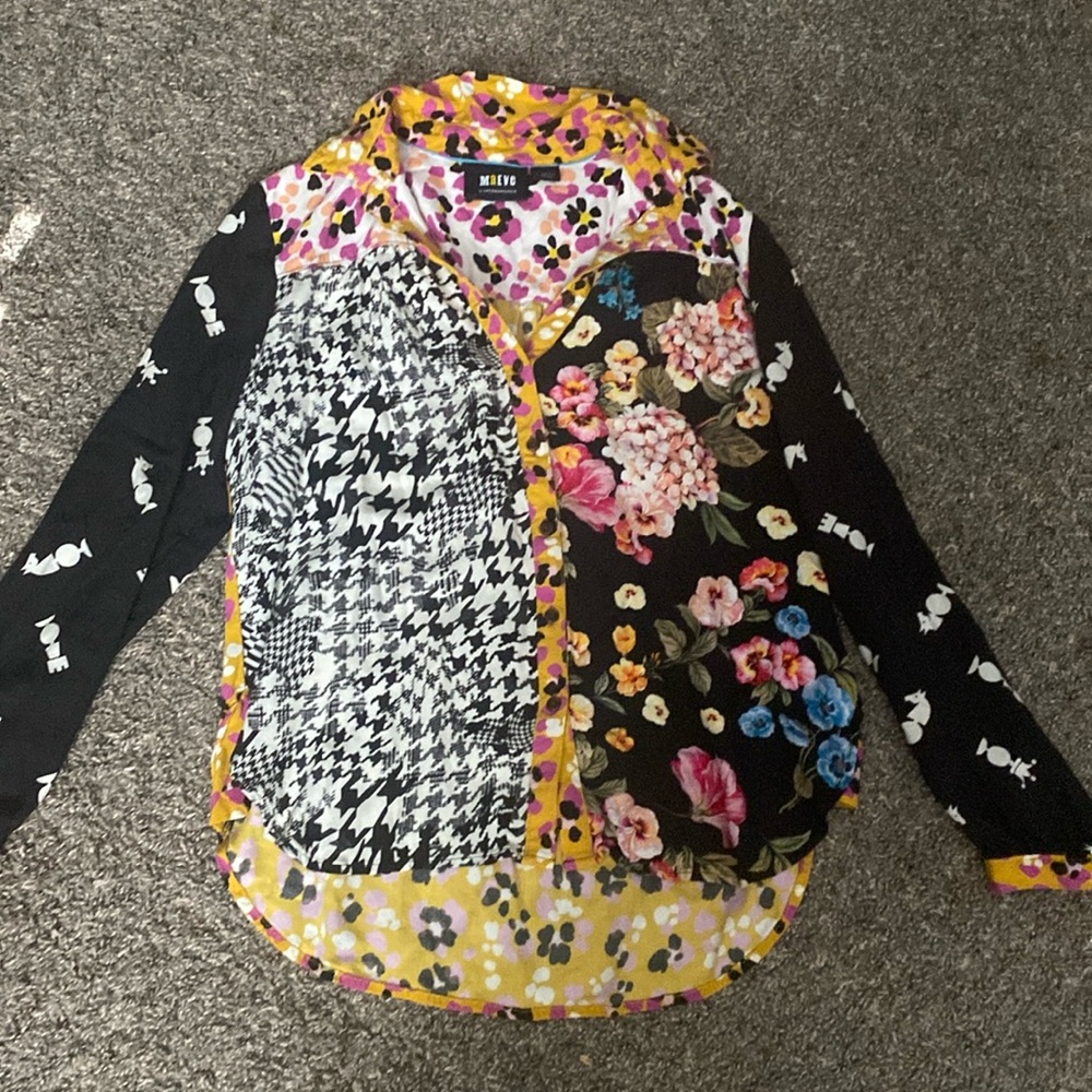 Maeve Multicolor Patchwork Button Down Shirt - image 1